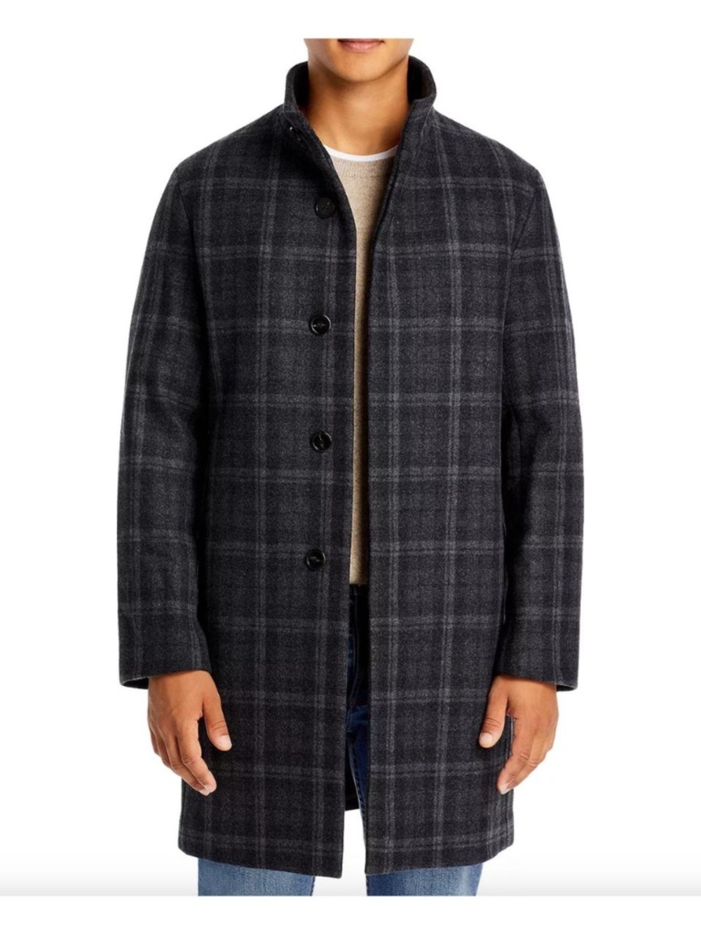 EUC Theory Belvin Ortler Gray Plaid Wool Blend Coat for Men Size L Fall!